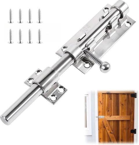 Alriedy Bolzenriegel Edelstahl 12mm, Türriegel lang mit Vorhängeschlossloch | Für Haus, Hof, Garten, Zaun & Scheunentür, robustes 304 Edelstahl, sicherer Verschluss