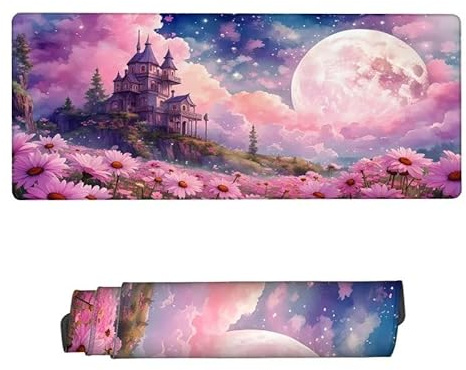 Tapis de Souris XXL 700x400x3mm,Tapis de Souris Rose sous Main Bureau,Tapis Souris Château Tapis de Souris Gamer Imperméable Antidérapant,Tapis de Bureau avec Bords Surpiqués,Accessoire Bureau RS-159
