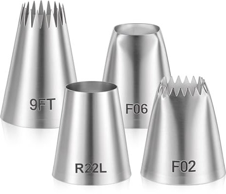 Extra Große Spritztüll 4er Set Nahtlose Edelstahl Spritztüllen Rund, Quadrat, Breite Dekorationswerkzeug Für Geburtstagskuchen & Cupcakes