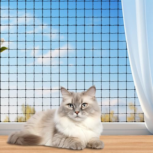 SHMSHNG Katzennetz für Balkon, 6x3m Schutznetz Drahtverstärkt mit Zubehör (19m Befestigungsseil, 20 Krawatten, 20 Haken und 20 Stifte), Biss- Und Reißfest für Balkone, Terrassen und Fenster, Tür