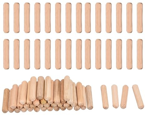 Kvartsman 60 st. Träpluggar 5 x 25 mm (0,2 x 0,98) räfflade fasade ändar trä pluggstift torkade lövträ för träbearbetning möbelhylla