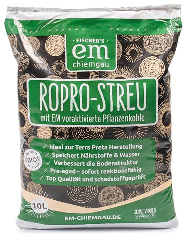EM-Chiemgau RoPro-Streu 10 L Pflanzenkohle - Wurzelaktivator Bodenaktivator & Kompostbeschleuniger [Voraktiviert mit Effektiven Mikroorganismen] für Terra Preta, Bokashi, Humusaufbau, Garten & Stall