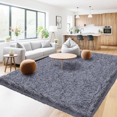 OuTanTe Hochflor Teppich Wohnzimmer 200x300cm, Grau Shaggy Flauschig Teppich, Kuschelteppich Wohnzimmerteppich High-Pile Carpet rutschfest, Modern Extra Groß Teppiche für Schlafzimmer Kinderzimmer