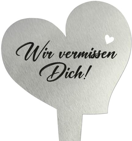 younikat Edelstahl Grabschmuck 18 cm Herz Wir vermissen Dich - you0081 | Grabdekoration mit Spruch, Grab Deko - Wir vermissen Dich, Grabstecker Herz, Erinnerung und des Vermissens, wenn Worte fehlen