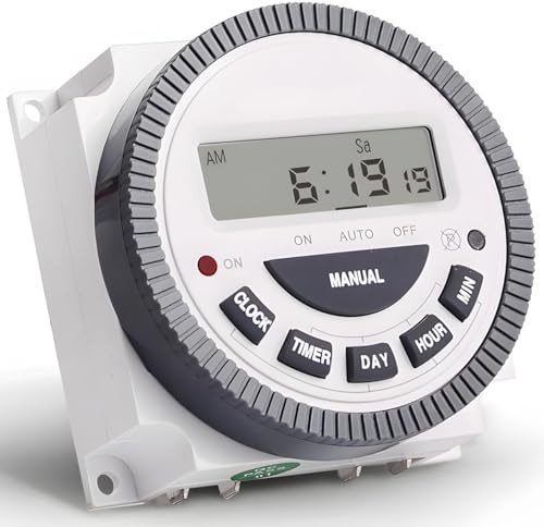 Electric Time Controller with LCD Display, 7-Day Programmable Timer for Pool Pump, Light, and Fan, Dual Relay Output