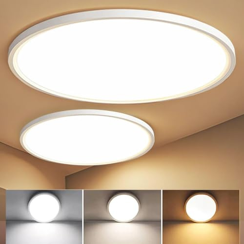 MGEELED 2 Stück LED Deckenleuchte Ø30CM 20W 2400LM Deckenlampe 3Farben | 3000K/4000K/6500K Decke Ceiling Lampe Badlampe IP44 Wasserfest Küchenlampe Rund Ultra Dünn für Schlafzimmer Bad Keller Flur