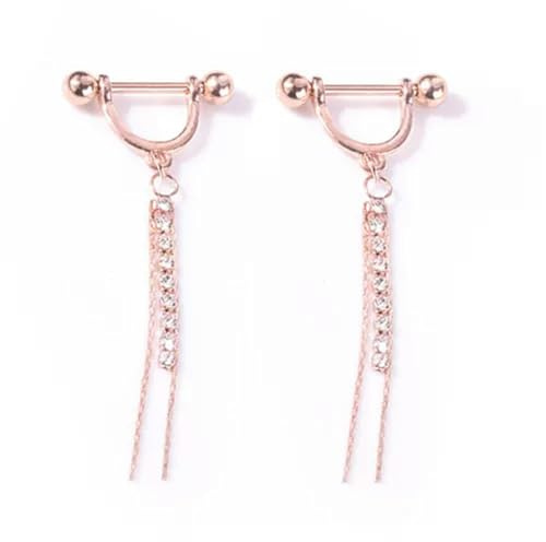 1 Paio di Anelli per capezzoli con Ciondolo in Oro Rosa e Cristalli, da Donna, a Forma di campanella