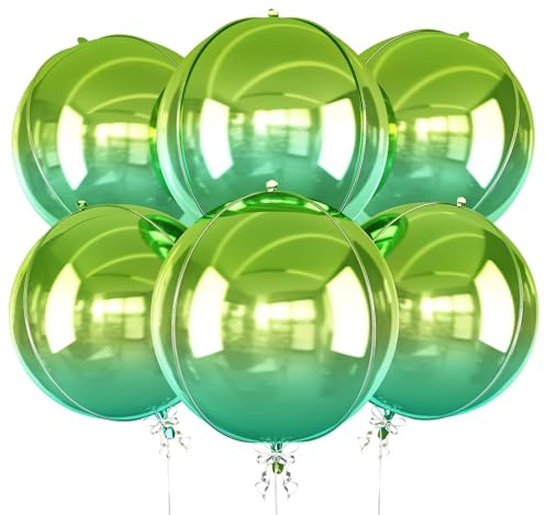 6 palloncini rotondi in lamina verde sfumato, 55,9 cm, grandi palloncini in Mylar a elio, palloncini in lamina verde metallizzato, per compleanni, lauree, matrimoni, Halloween, discoteca, balli
