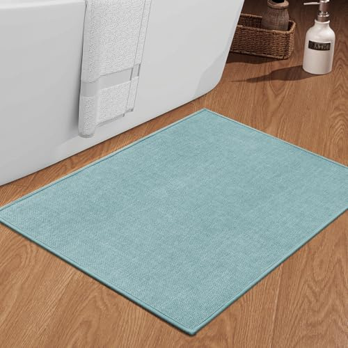 chakme Dünn Badezimmerteppich, 60x90 cm Blau Badematte rutschfest | Schnelltrocknend Badteppich, Waschbar Badvorleger, Gummi Duschvorleger