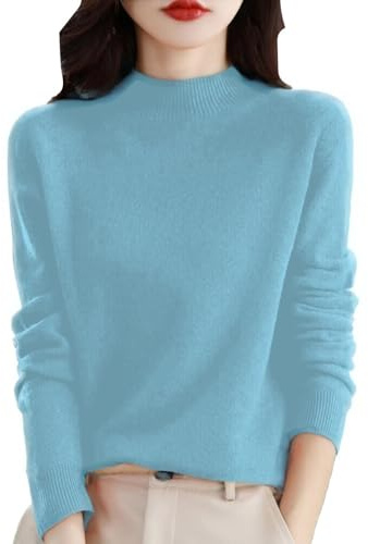 Générique Pulls en Cachemire pour Femmes, col Rond, Manches Longues, Doux, en Maille Unie (Blue,S)