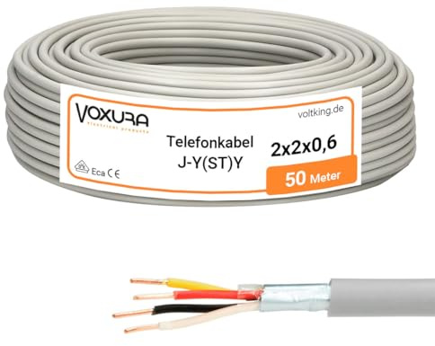 Voxura Telefonkabel J-Y(ST) Y 2X2X0,6 50m Ring grau 4 Adern Fernmeldeleitung Installationsleitung