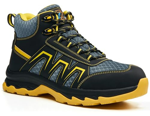 ZZR Scarpe Antinfortunistiche ESD S1P da Uomo Donna Sportive Scarpe da Lavoro Alta Gamba Traspiranti Stivaletto Scarpe Sicurezza con Punta in Acciaio Comode Leggere Scarpe Protettive Giallo 42EU