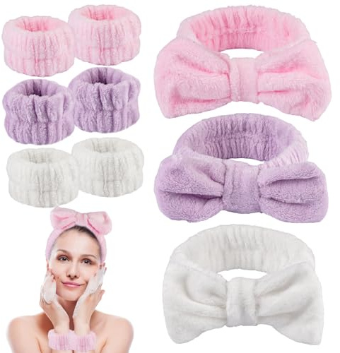 9 stycken spa ansikte pannband handled tvättband set, spa rosett pannband dam, elastiskt ansikte handled, tvättband, hårband kosmetika, smink hårband, för hudvård, ansiktsrengöring, yoga