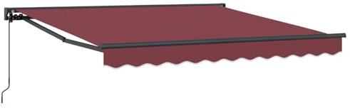 Infällbar markis bordeauxröd 350 x 250 cm, väderbeständig för terrass, metallram, UV-skydd, manuell drift, trädgårdsbaldakin