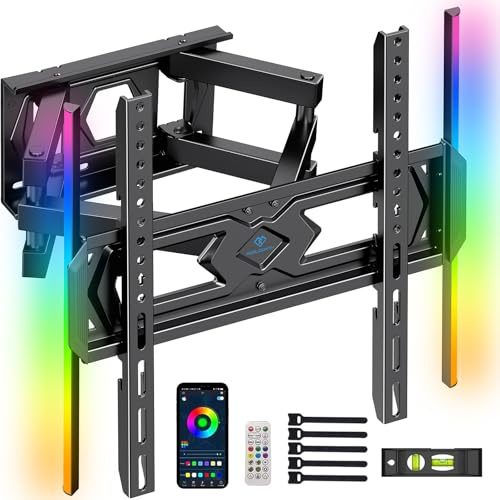 PERLESMITH TV Wandhalterung, Wandhalterung Fernseher für 25-70 Zoll TV 45kg | LED-Hintergrundbeleuchtung mit Musik-Synchronisation, TVs Halterung Schwenkbar Neigbar 43 55 Zoll, VESA 100x100-400x400 mm