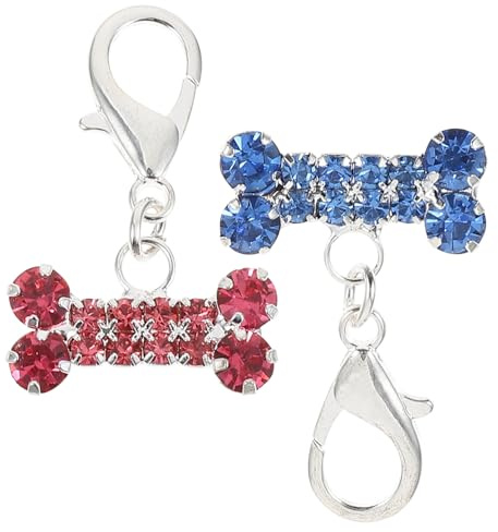 BAZEITFLOW 2 Stück Strassanhänger für Haustierhalsbänder Knochenförmiges Design aus Legierung und Strass Leicht zu Benutzen und Rostfrei Modisches Hundezubehör für Kleine und Mittlere Hunde