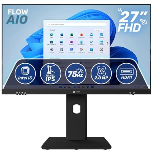 Alurin PC All in One Flow, Intel Core i5-12400, 16GB RAM DDR4, 1TB SSD, 27” Full HD IPS 75Hz, Windows 11 Home, Altura Regulable, USB-C, HDMI, Diseño Todo en uno para Productividad y Entretenimiento