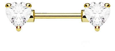 beyoutifulthings Brustwarzen-Piercing ZIRKONIA Herzen Brust-Piercing Intim-Piercing CHIRURGENSTAHL Silber Gold Roségold Stab 1,6mm 12/16mm
