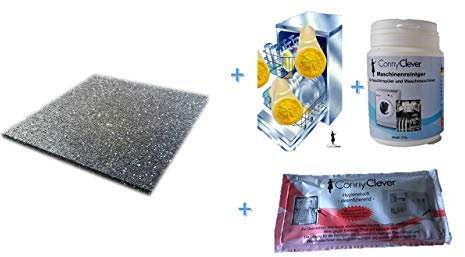 Waschmaschinen Waschmaschinenunterlage 60x60x1cm schwarz + Reiniger Spezialreiniger Spülmaschine Geschirrspüler beseitigt Fett Bakterien + 3 Duftzitronen + neues Hygiene-Tuch für Ihren Geschirrspüler