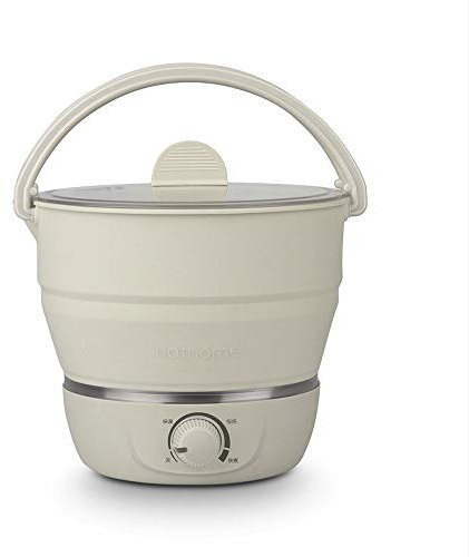 Fayelong 100-240V Pieghevole in Silicone per Alimenti a Cottura lenta Pentola Portatile Cottura Pentola Mini Pentola elettrica elettrica da Viaggio Regolazione 3 File (Beige)