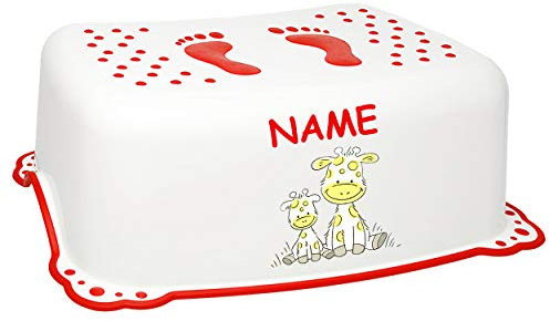 alles-meine.de GmbH Anti RUTSCH - Trittschemel/Tritthocker/Kindersitz - weiß - rot Tiere - Giraffe inkl. Name - Bieco - Tritt - Kinderschemel & Kindertritt - bis 100 kg /..