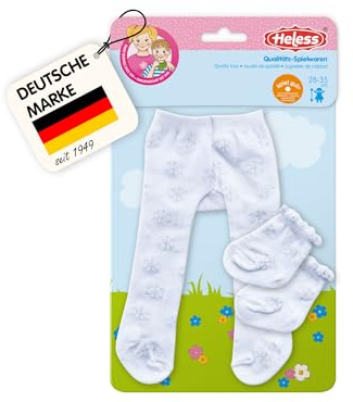 Heless 4781 - Medias con calcetines para muñecas, blancas con cristales de hielo plateados, talla 28 - 35 cm