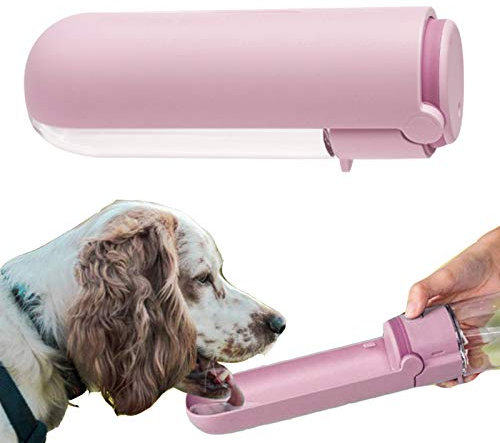 PJDDP Bouteille Portable Chien d'eau, Une Bouteille De Chat De Chien Voyage Eau 420Ml, Pet Distributeur d'eau Antibactériennes De Qualité Alimentaire Leak Proof Dog Drink Coupe Abreuvoir,Rose
