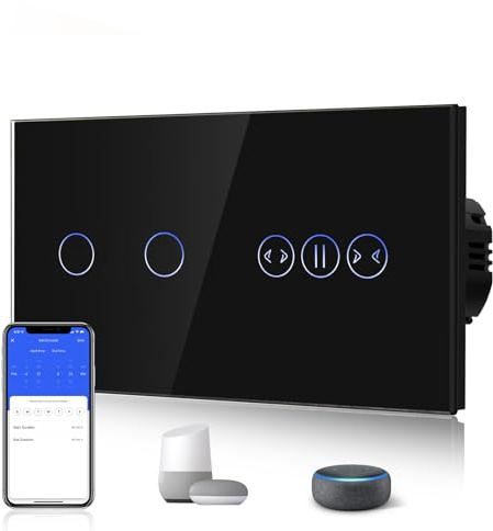 BSEED Alexa WiFi Berührungssensor Touch Schalter 2 Fach 1 Weg Fernbedienung mit Smart Life/Tuya APP mit Smart Vorhang Schalter Alexa und Google Home Kompatibel Schwarz
