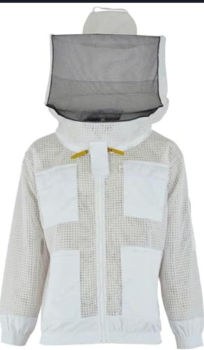 UVJRV Unisex Bienenschutz 3 Schichten Ultra Belüftet Sicherheit Schutz Weiß Imkerei Jacke Rund Schleier Jacke