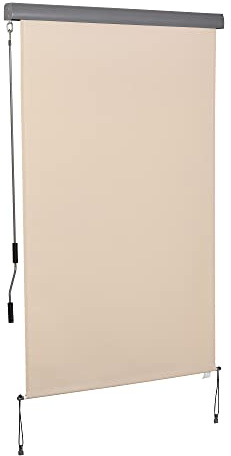 Outsunny Toldo Vertical para balcón, protección contra el Viento, protección Visual Lateral, con manivela, Tejido de poliéster y Aluminio, Color Blanco Crema, 200 x 120 cm