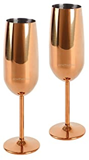 Echtwerk Sektglas, Champagnerglas, Sektkelche aus Edelstahl, Unzerbrechliche Gläser, Partygläser für Hochzeit/Geburtstag/Picknick, Geschenkset, 2-tlg, 250 ml, Kupfer-Edition
