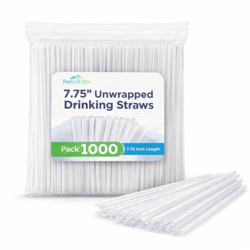 Perfect Stix Clear Jumbo Unwrapped Disposable Straws, Standard Size 7.75 x 0.23. Clear Color, Medium, Pack of 1000CT