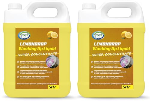 Jovs Washing Up Liquid 2x 5L Lemon Scented | Eco-Friendly Kitchen Soap | Professional Grade Concentrated Formula | Natural & Vegan | Bulk Size Dishwasher Detergent