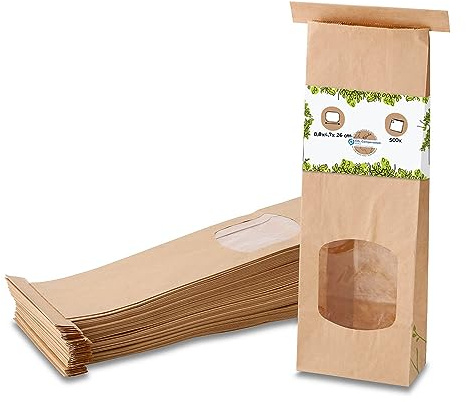 Sacchetti a fondo quadro S con finestra e chiusura a clip biodegradabili 500 pz. I sacchetti di carta Kraft con finestra trasparente e rivestimento in PLA I sacchetti da biscotti dolci ecc.