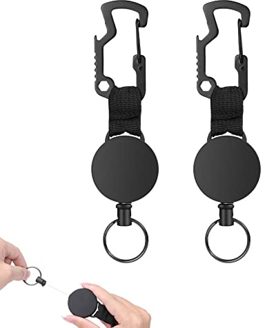 Vicloon återspårbar nyckelring, 2 st märkesrulle infällbar nyckelring bältesklämma Heavy Duty märkesförlängare för ID-kortshållare