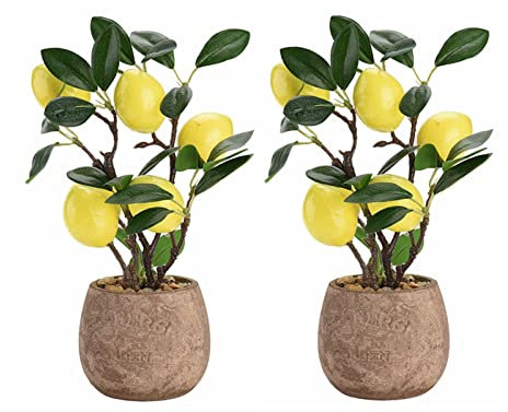 HLTER Künstliche Obstbaum, 27,9 cm, gelb, Bonsai-Baum, künstliche Zitronen, Baum, dekorative gefälschte Pflanze, Mini-Topfpflanzen für Innendekoration, 2 Stück