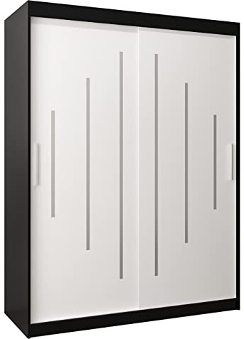 MEBLE KRYSPOL - Kleiderschrank, Schlafzimmerschrank - Schrank Zwei Türen - 4 Fachböden, 2 Stangen, Fachboden - Garderobenschrank York, Körperfarbe Schwarz, Frontfarbe Weiß - 150x62x200cm