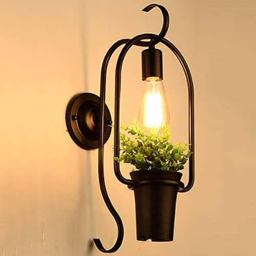 vsGotber Wall Lights,E27 Simulation Green Plants Wall Lamp Wrought Iron Flower Pot Wall Light Eye Protection Modern Illumination Lamps Living Room Cafe Bar Corridor Lights