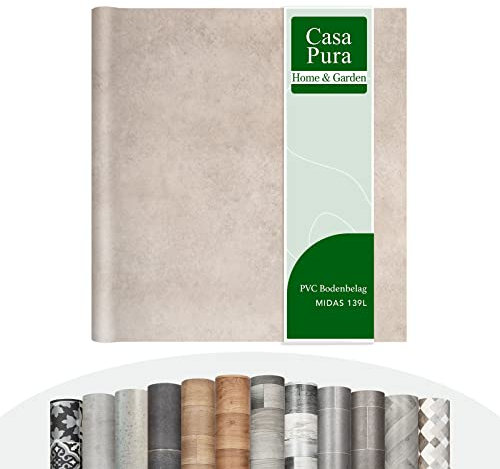 CV Atlantic Midas 139L - Rivestimento per pavimento in PVC extra resistente all'abrasione (espanso), colore beige, effetto pietra, superficie strutturata, al metro (100 x 150 cm)