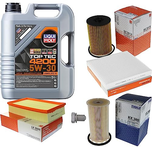Inspektionspaket Wartungspaket Filterset mit 5 L Motoröl Top Tec 4200 5W-30, Ölfilter, Luftfilter, Kraftstofffilter, Innenraumfilter, Verschlussschraube