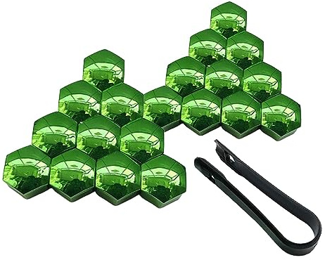 Ronyme 20 Stück Auto Radschraubenkappen Außendekoration mit Clip Werkzeug Anti-Rost-Schraubenkappen Abdeckkappen für Radschrauben, Grün 17mm