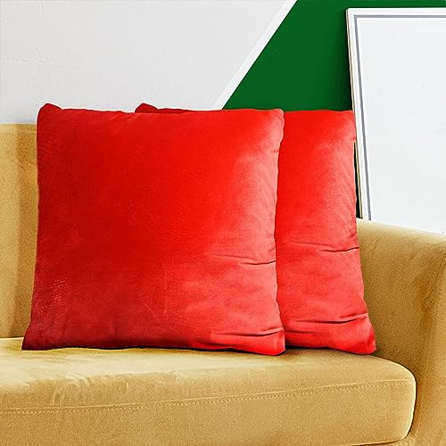 HOMEYA - 2 Kissenbezüge aus Samt 45 x 45 cm - Kissenbezüge 100% Polyester, extra weich, glänzende Oberfläche mit Reißverschluss, 2 Stück (rot)