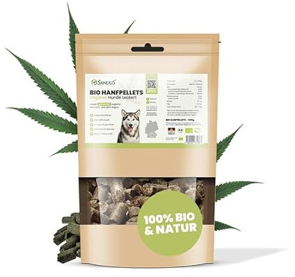 SANUUS Vegane Hundeleckerli Bio Hundesnacks aus Hanfpellets 500g - 100% natürliches Hundeleckerli getreidefrei für Hunde als Trainingsleckerli oder Hundesnack vegetarisch - Made im Allgäu