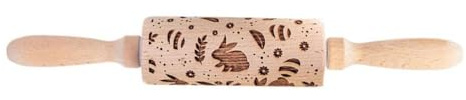 FOLODA Ostern Muster Kaninchen Ei Karotte Huhn Prägung Holzstempel Nudelholz Backen Cookie Fondant Kuchen Strukturierte Roller Präge Nudelholz zum Backen Cookie Fondant Teigroller Gebäck zum Backen