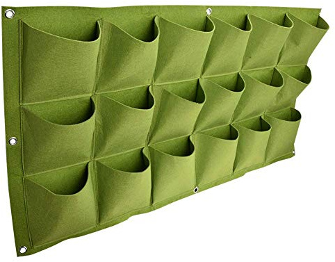 Ejoyous Hängende Pflanztaschen, Vertikale Begrünung Pflanzbeutel mit 18 Taschen, Wandmontierter Hängender Pflanzer für Gartenpflanzen