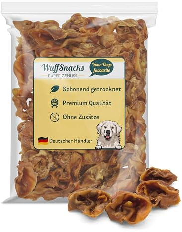 Padiglioni secchi per cani, 1 kg, 100% maiale, articoli da masticare, cibo per cani, barf, dolcetti