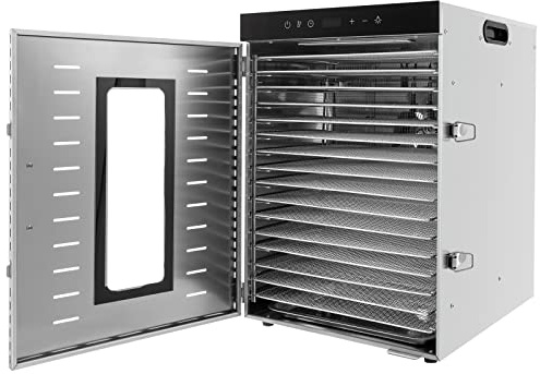 BAOCHADA Dörrautomat 1500W Dörrgerät, Edelstahl Dörrautomat mit 16 Trays, Dehydrator mit Touch Screen Einstellbare Temperatur Von 30-90℃, Trockenautomat für Lebensmittel Obst Gemüse