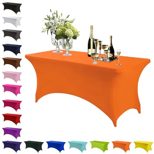 Spandex Stretch Tischdecke Orange,4FT Hohem Elastik Waschbare und knitterfreie rechteckige Stretch Tischdecke,Elastische Tischdecken für Geburtstags,Hochzeit,Halloween,Bankett Tischdekoration