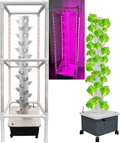 RRraw Torre Idroponica per Coltivazione Fuori Suolo con Colonna a 45 Fori, Sistema di Coltivazione Idroponica con Luce per Piante E Supporto Luminoso, per Piantare Scuole Domestiche