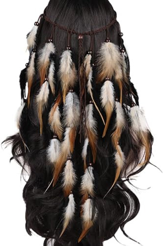 Feder Kopfschmuck Boho Hippie Stirnband - Fancy Federschmuck Böhmische Kopfbedeckung Quaste für Damen Mädchen Karneval Kopfschmuck, Pfau Kostüm Damen, Party Cosplay Pfauenfedern Accessoires